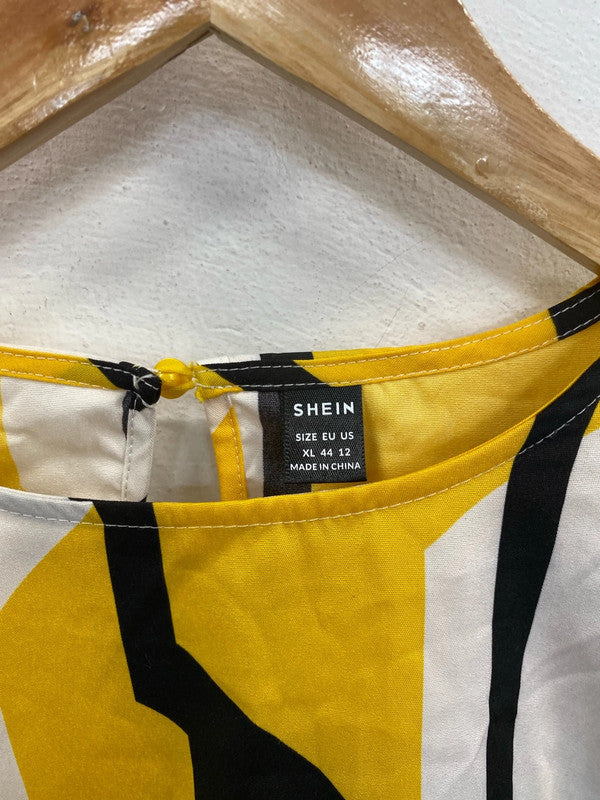 Shein Fabulous Yellow & Black Geometric Pattern Blouse Size XL WS001