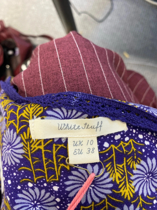 Lovely white stuff purple floral midi dress nwt UK 10 WLH01