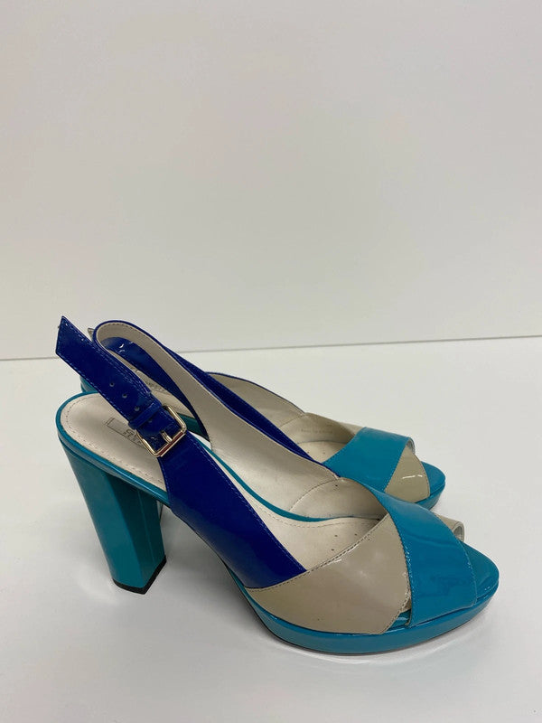 Fabulous Geox Respira Turquoise blue high block heel sling back Uk5 LW005
