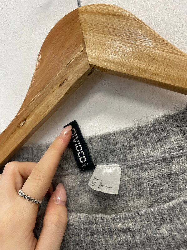 Lovely H&m grey marl ribbed knit jumper UK L KM003