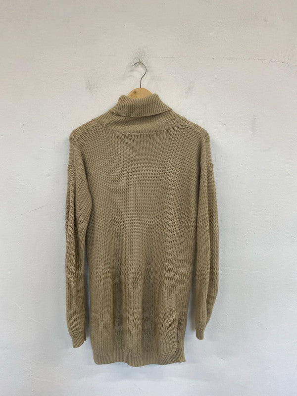 Parisian Stylish Beige Knit Jumper Dress Size S LK009