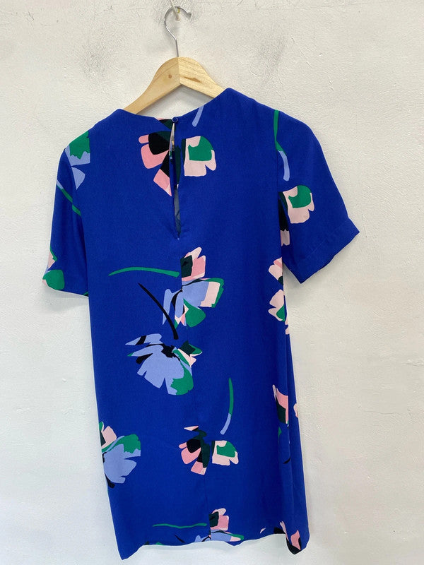 Lovely m&s blue pink floral midi dress UK 12 GK002