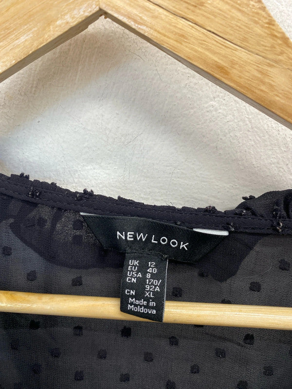 Lovely new look dark navy smock spotted textured frill dress UK 14 AE001