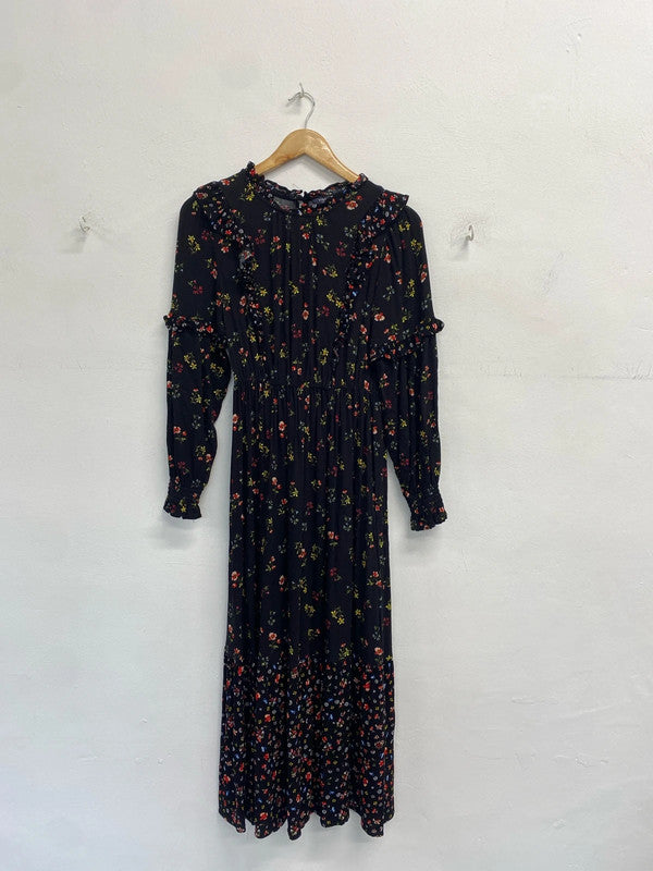 Gorgeous m&s black smock floral midi dress UK 6 SS004