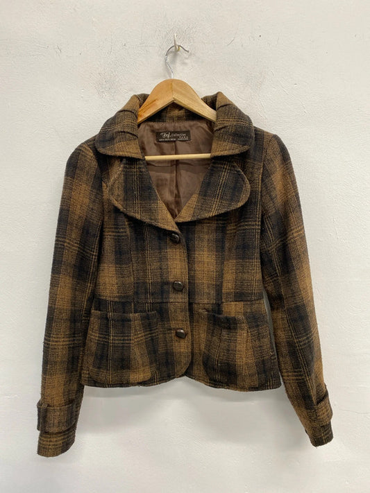 Fabulous Zara wool blend checked blazer UkM gold brown classic KD001