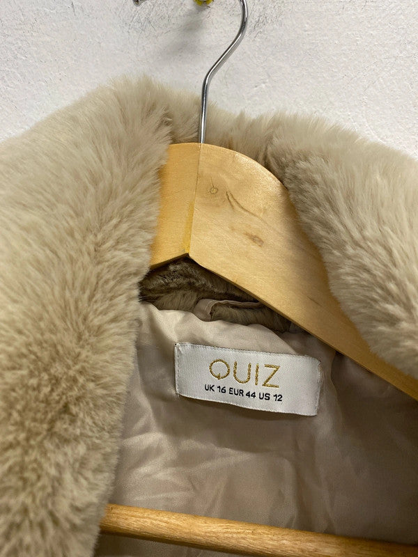 Stunning quiz beige fur coat UK 16 LG006