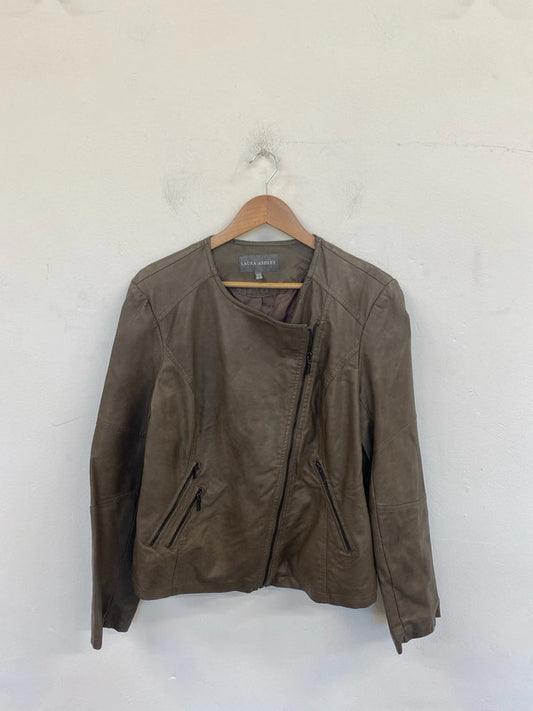 Laura Ashley Chic Taupe Faux Leather Biker Jacket UK 18 RR002