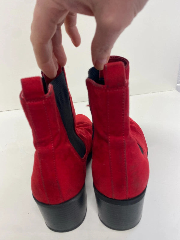 Fab M&S Insolia Red faux Suede ankle boots block heel UK6 SG090
