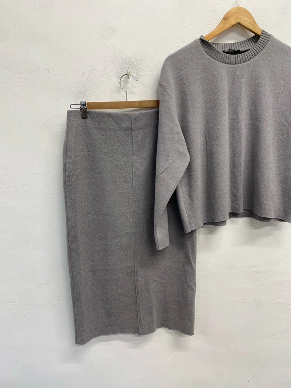 Gorgeous Zara grey knit coord skirt jumper ribbed UK M AO001