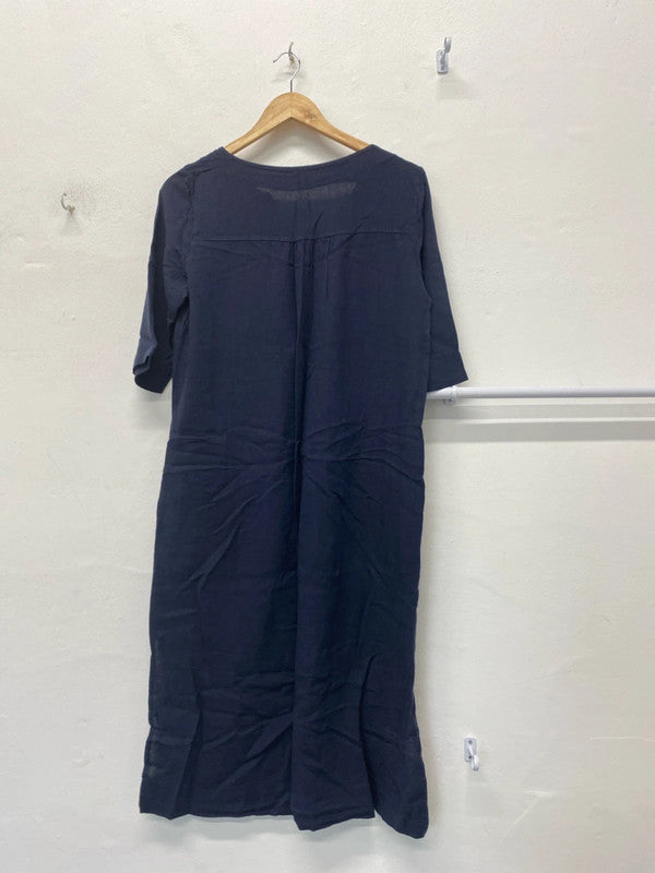 Fabulous Luca Vanucci Linen blend navy tunic dress midi classic UkS MM005