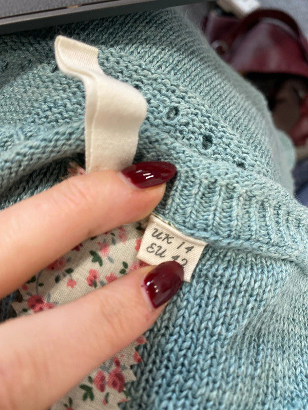 Gorgeous white stuff knit blue jumper longline UK 14 MM005