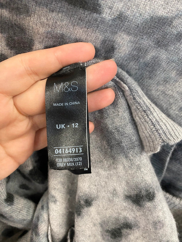 M&S Chic Cashmere Leopard Print Jumper UK 12 MD002