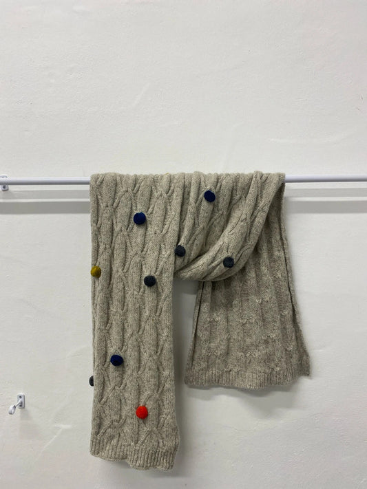 Fabulous Oatmeal Pom Pom wool blend knit scarf from White stuff MA003