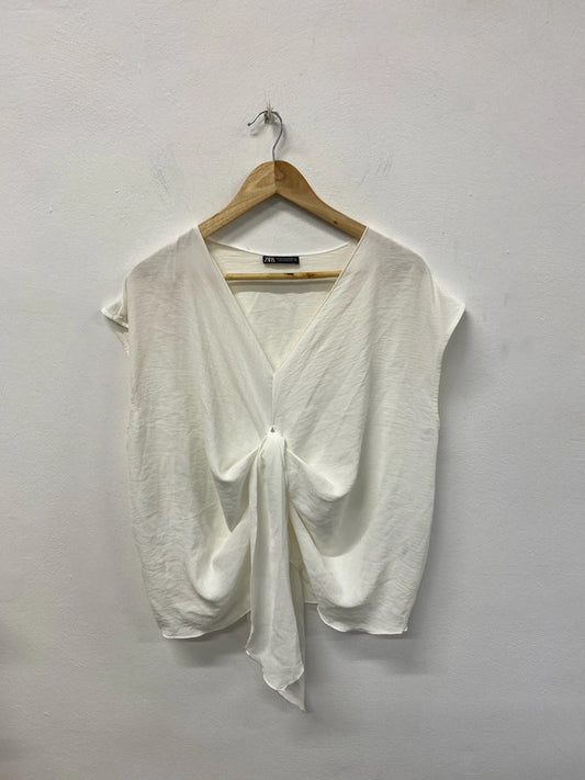 Zara Fabulous Cream Tie Front Blouse Size M KS002