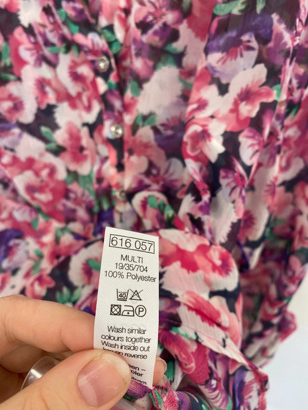 M&Co Elegant Pink Floral Sheer Blouse UK 16 RR002