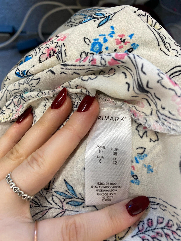 Lovely Primark pastels summer print flare sleeve top UK 10 AG005