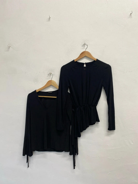 Stunning duo black long sleeve river island top ruched UK S #4 KM004