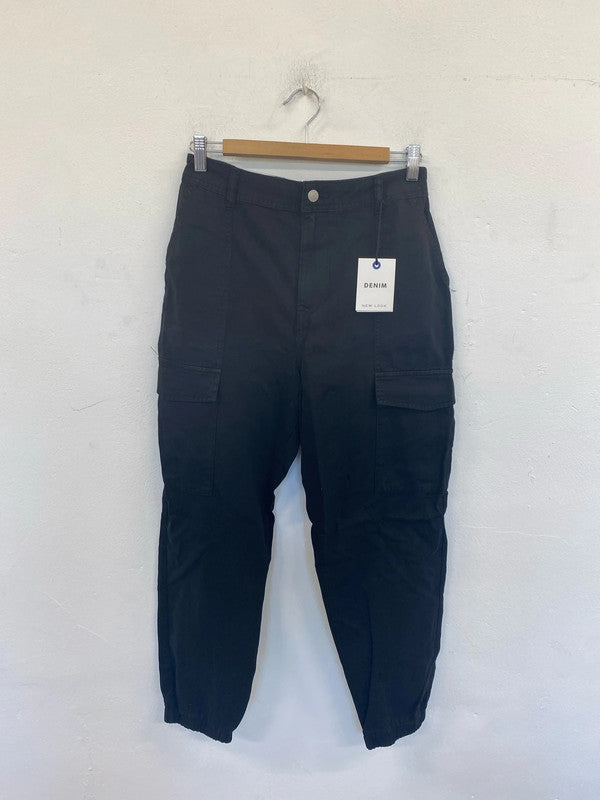 New Look Trendy Black Denim Cargo Trousers UK 12 AO001