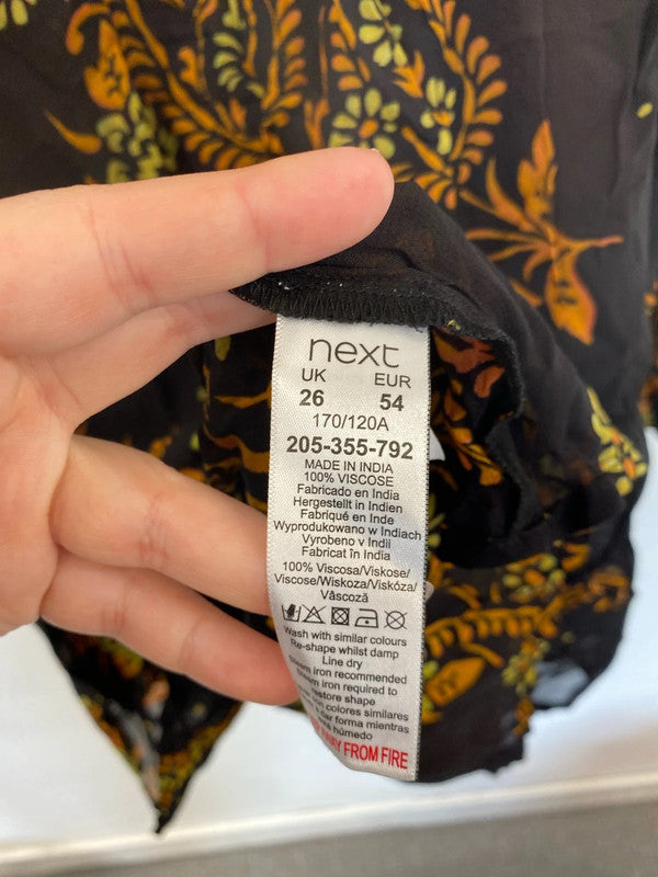 Next Fabulous Sheer Black & Tan Paisley Smock Dress UK 26 IM001