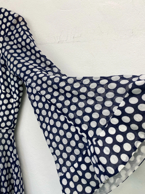 Fabulous Berkertex spotty navy Midaxi dress vintage Uk10/12 Cottagecore JM007
