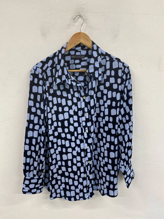 M&S Stylish Navy & Blue Artsy Spotted Shirt UK 18 FR001