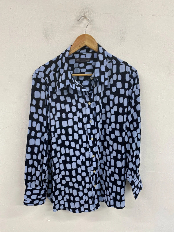 M&S Stylish Navy & Blue Artsy Spotted Shirt UK 18 FR001