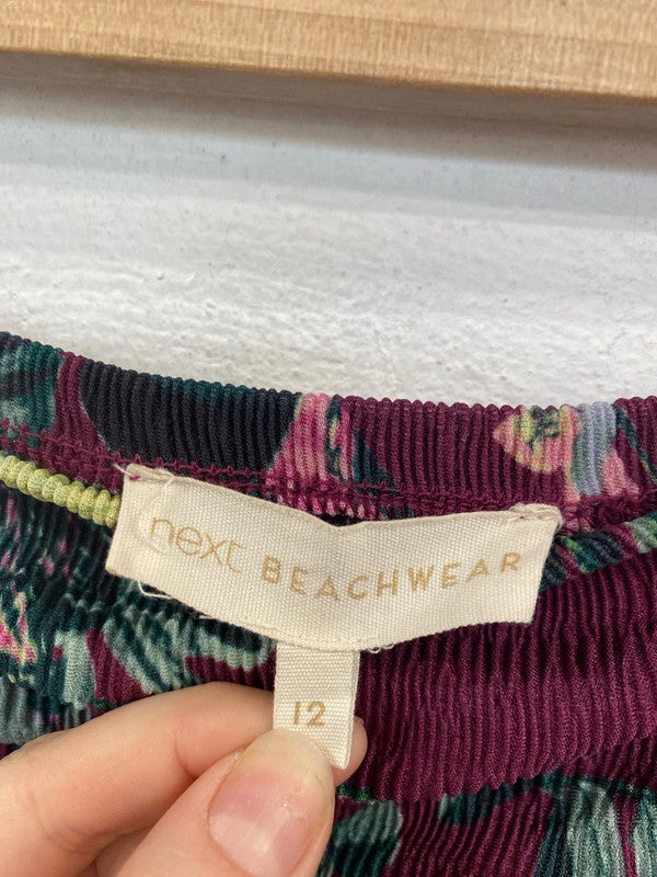 Next Fabulous Burgundy Botanical Beach Jumpsuit UK 12 MB001