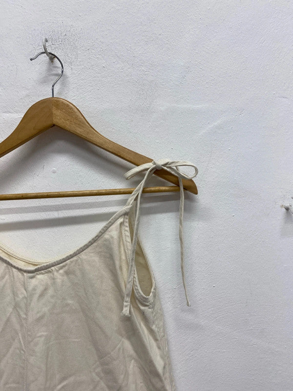 Fabulous cream lightweight denim Midaxi dress Uk12 tie straps KS002