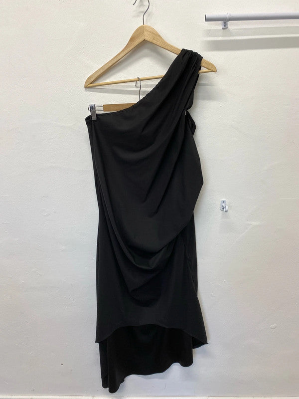 Fabulous loose fit one sided Cazinc the label black Midaxi dress Uk12 SS002