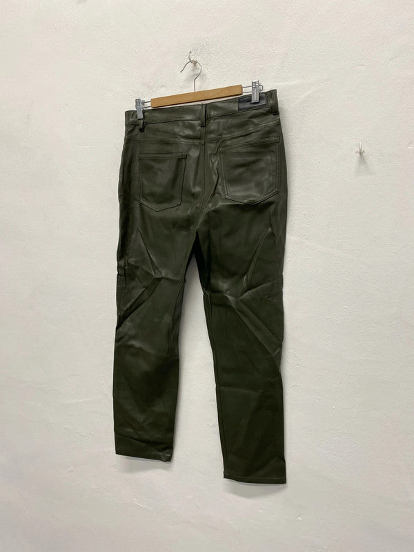 Fabulous Moss Green faux leather trousers UkL straight leg KS002