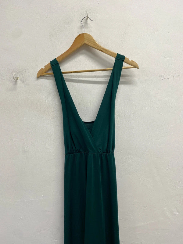 Stunning villa Forrest green maxi dress with low bust and cross back UK M GJ001