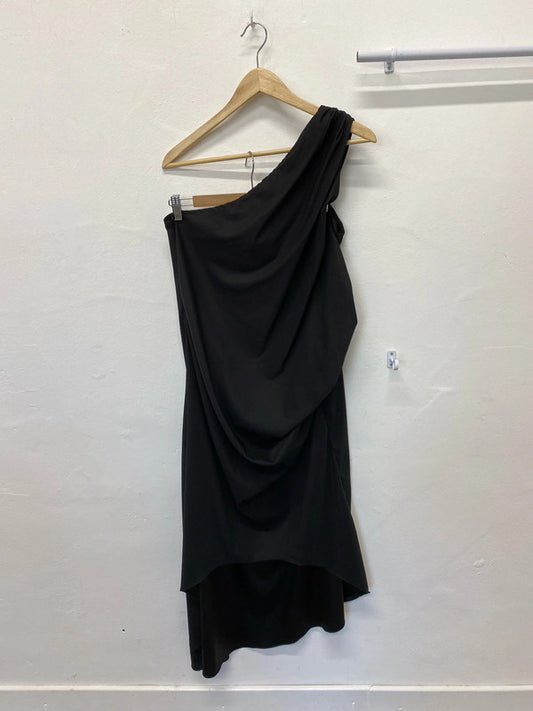 Fabulous loose fit one sided Cazinc the label black Midaxi dress Uk12 SS002