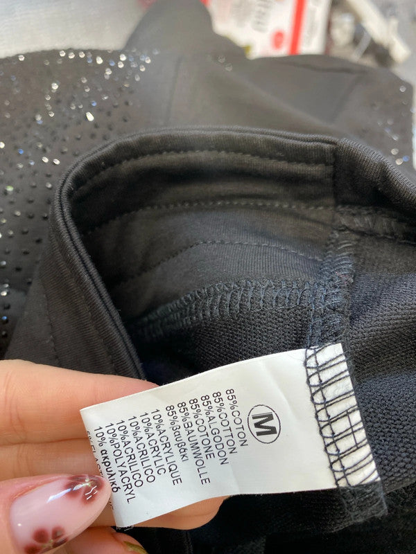 Lovely Moda for eve paris etelle black diamanté biker jacket UK M LL003