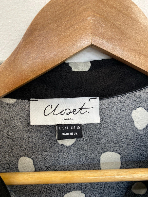 Closet London Stylish Black & White Polkadot Midi Dress UK 14 LB010