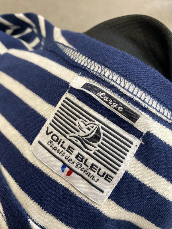 Lovely voile bleue navy white stripe jumper UK L MM005