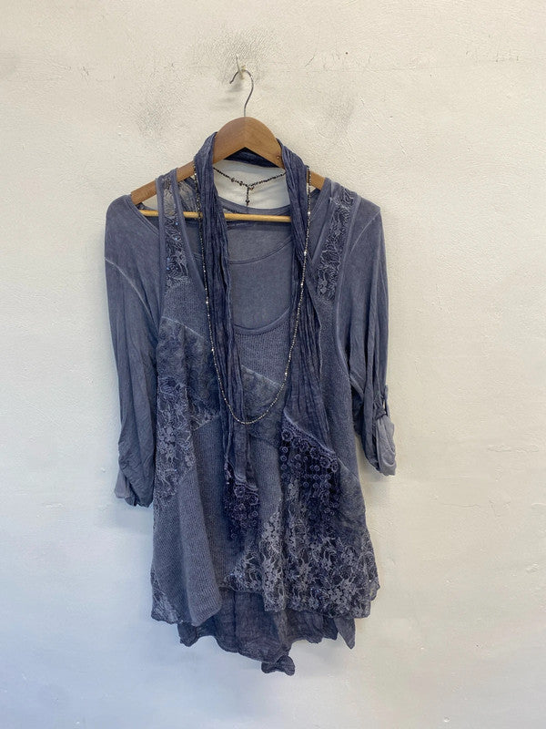 Stunning made in Italy 4 piece tunic dress scarve necklace UK 10-12 EL001