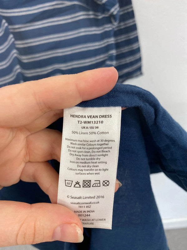 Seasalt Cornwall Chic Hendra Vean Blue Stripe Dress UK 8 MM005