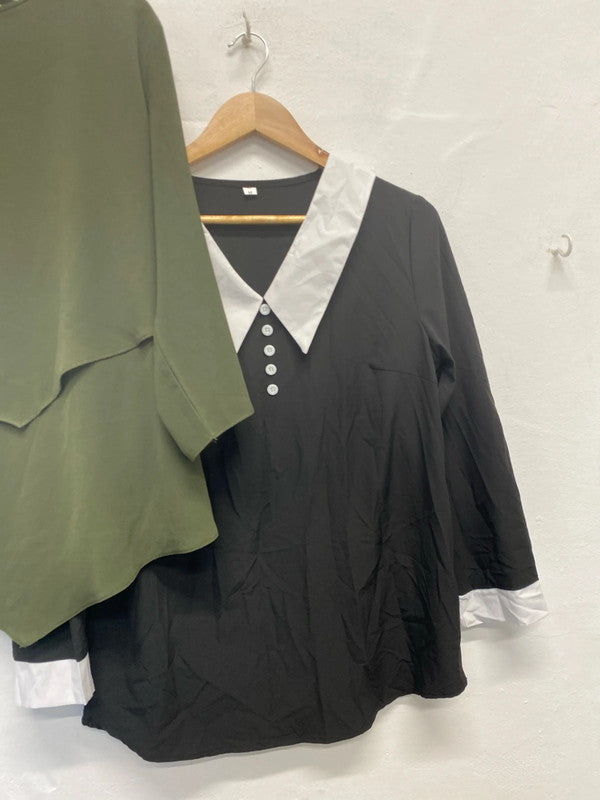 Fab duo of blouses Khaki & black Hoxton Girl Uk12/14 GJ001