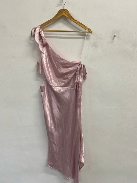 Fabulous Barbie Pink evening dress Midaxi Uk14 cut out KD001