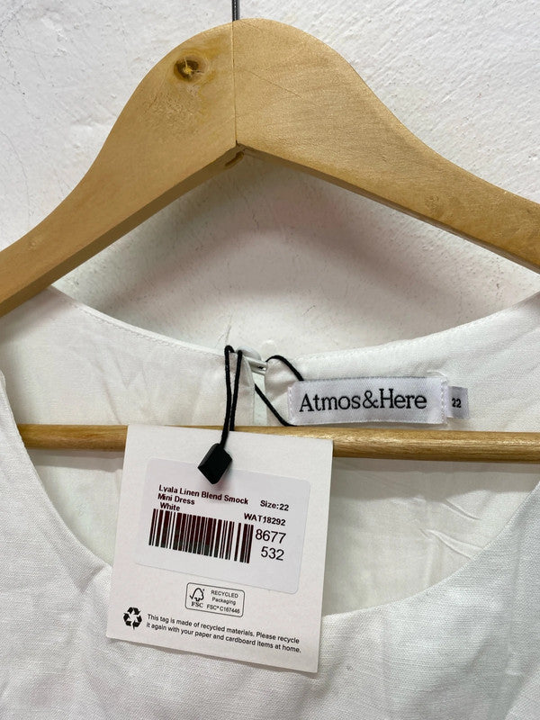 Atmos & Here Lyala Linen blend smock dress Uk22 IM001
