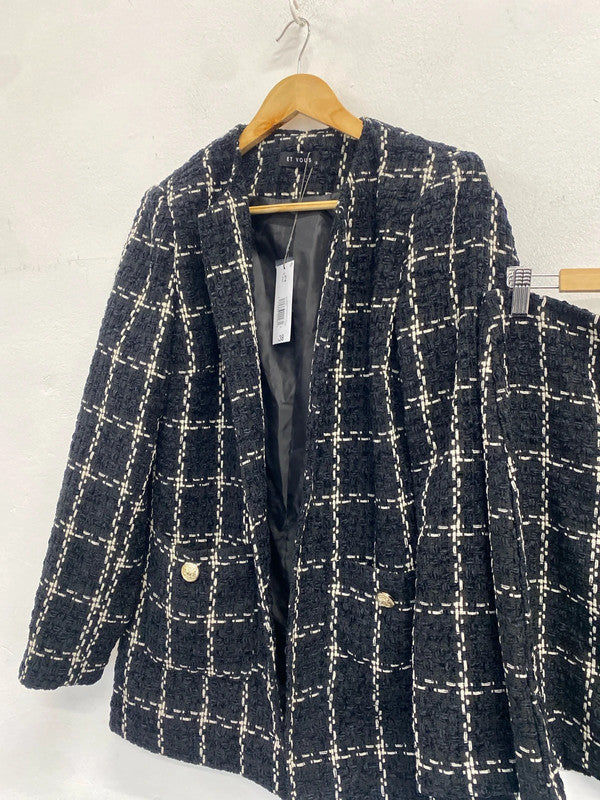 Lovely et vouz black white checked coord blazer skirt UK AO001