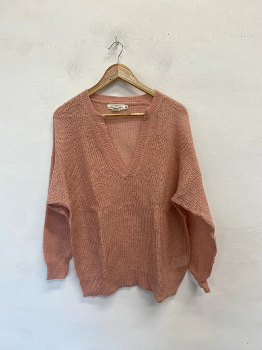 Lovely H&M pink knit v neck UK L KM003