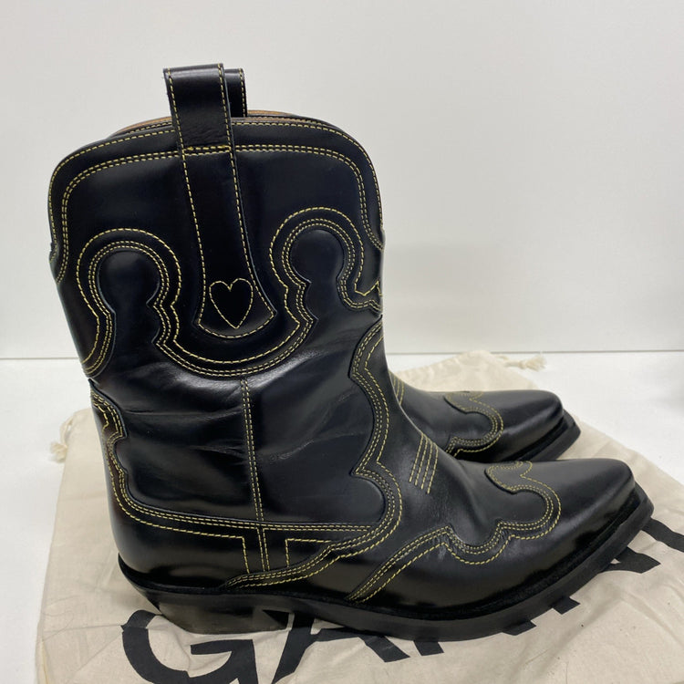 Fabulous Ganni RP £500 Brown Leather Mid Cowboy Boots Sz 40 UK7 CN001