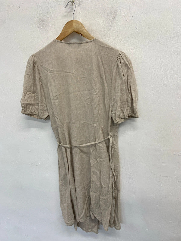 Lovely m&s beige linen wrap dress UK 16 LB005