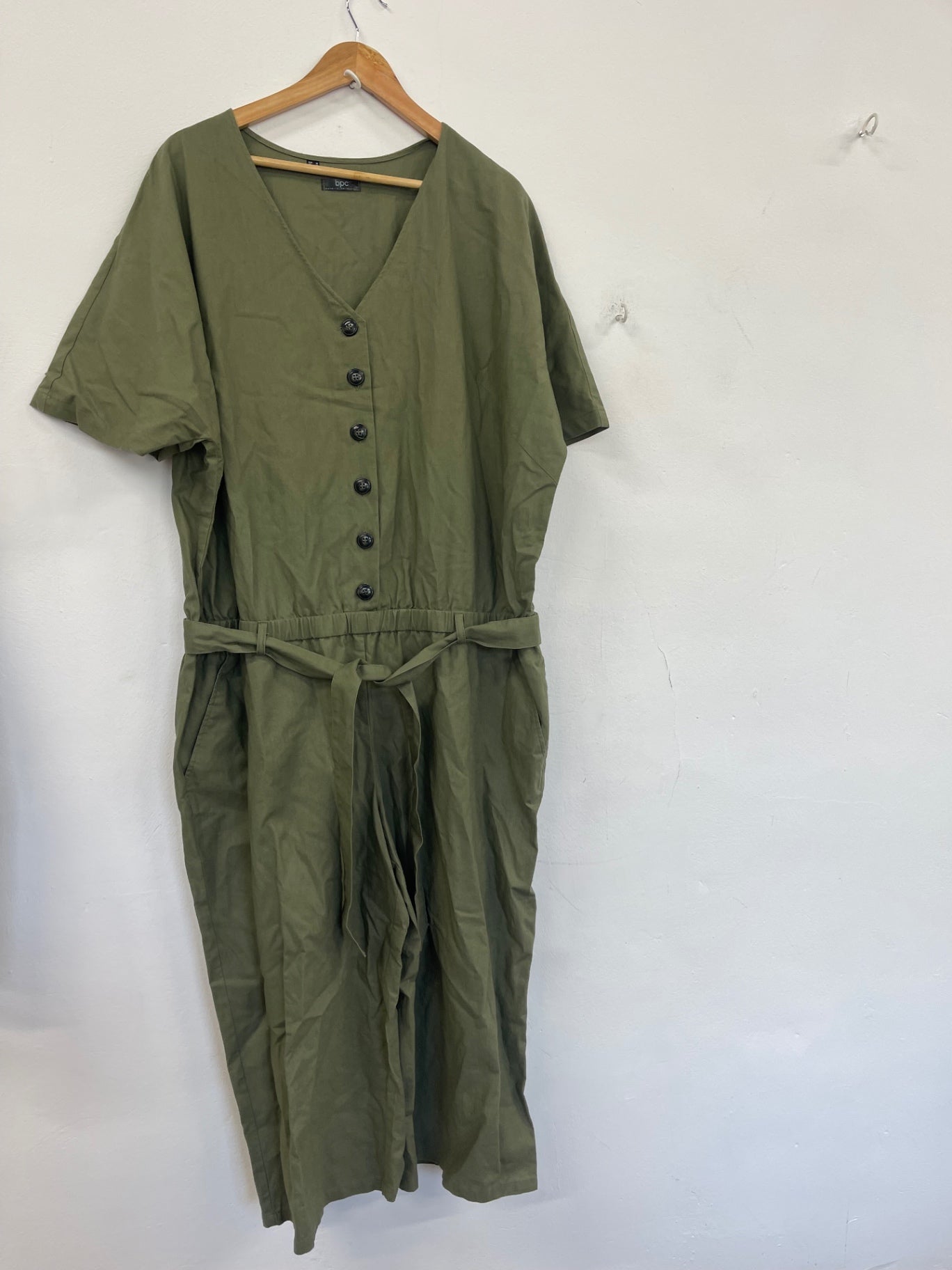 Stunning bpc Linen Cotton Jumpsuit UK24 Olive green LL554