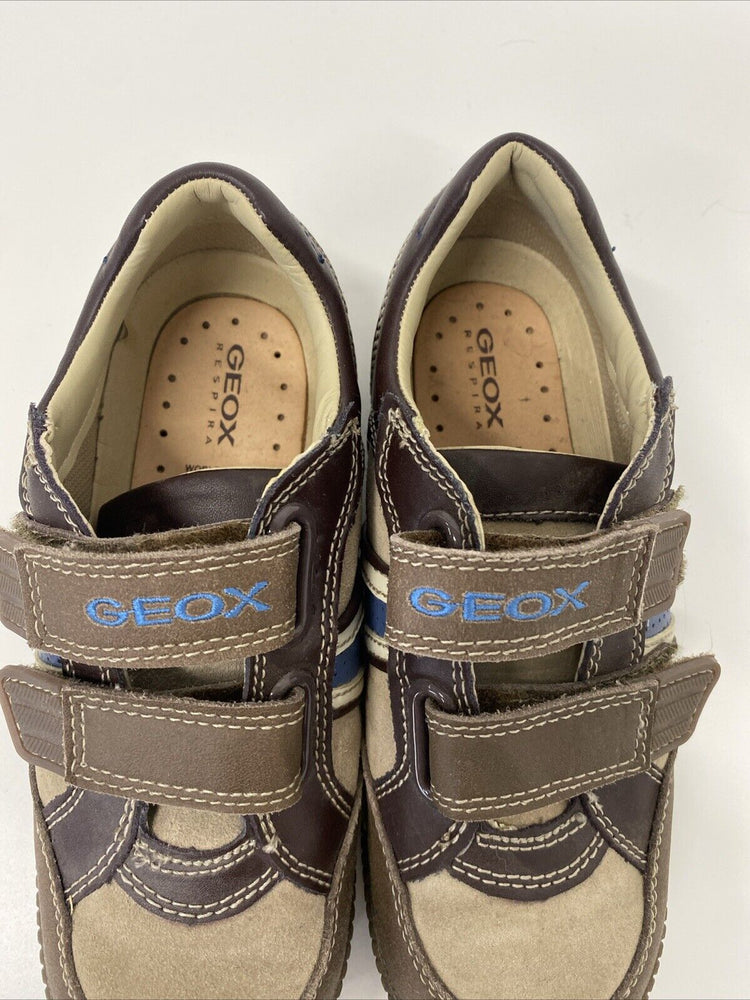 Geox Boys Trainer Brown & Blue Leather Size 13/32,  RRP £52.50 GA001