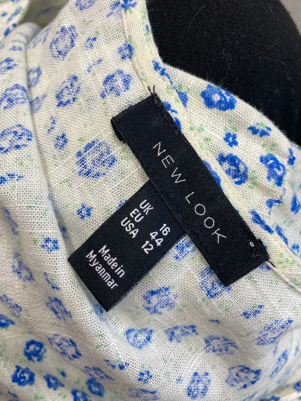 Lovely new look white blue floral maxi smock dress UK 16 LB005