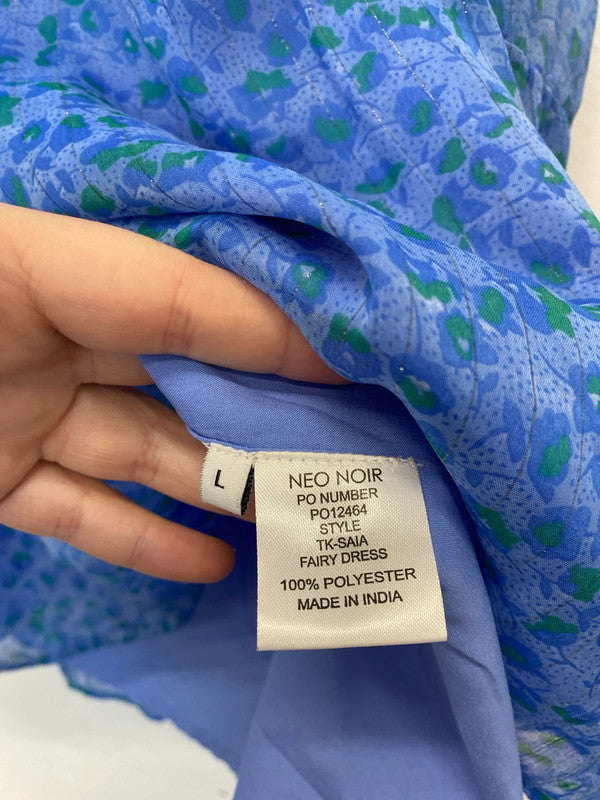 Neo Noir Fabulous Blue & Green Ditsy Floral Chiffon Midi Dress Size L KN003
