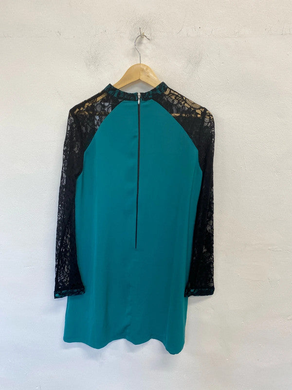 Stunning paper dolls blue black lace midi dress UK 12 SG090