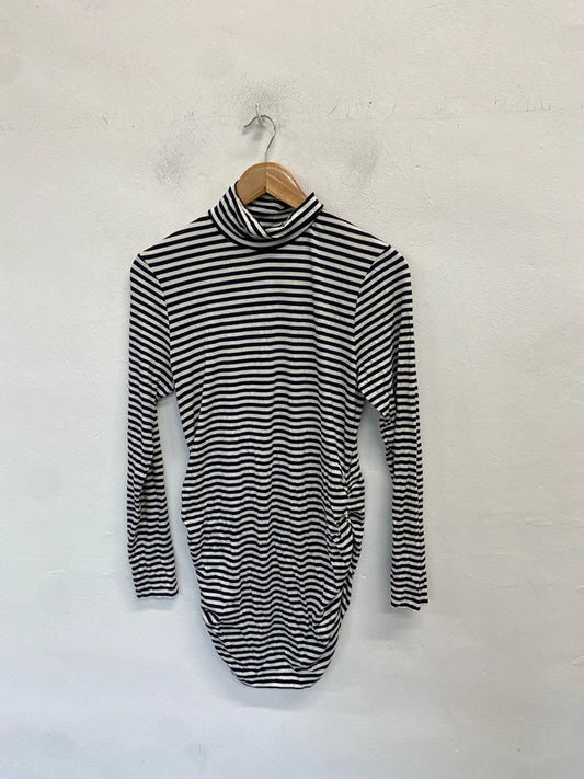 Lovely Isabella Oliver black white stripe high neck maternity dress UK 14 NN001